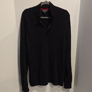 Express Black Ribbed Half-Zip Sweater with Red Neck Trim